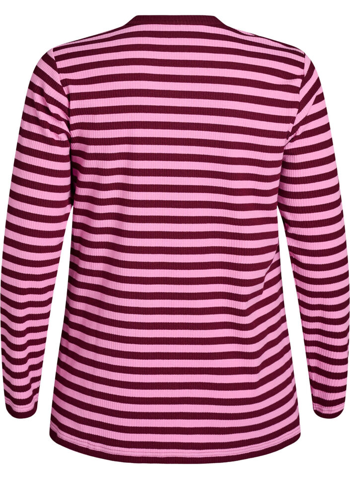 Striped jersey blouse with a ribbed texture, Pink, Packshot image number 1