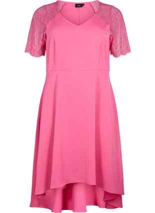 Midi dress with short lace sleeves, Shocking Pink, Packshot image number 0