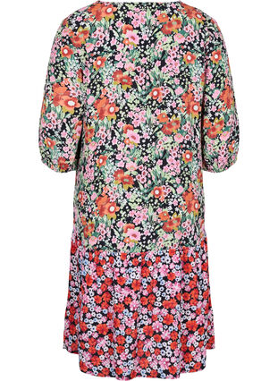 Floral viscose dress with 3/4-length sleeves, Flower AOP Mix, Packshot image number 1
