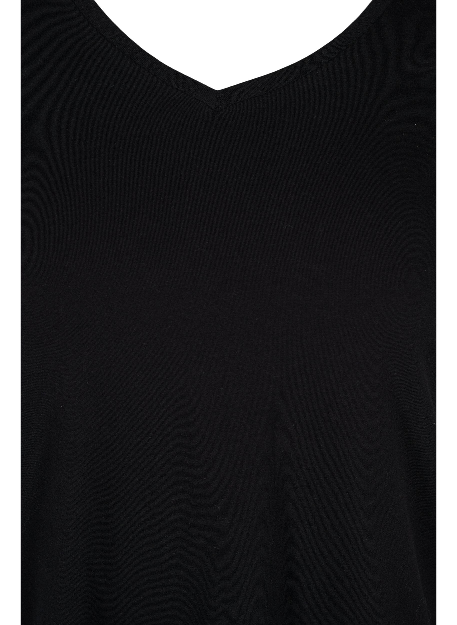 Zizzifashion Basic t-shirt with v-neck, Black, Packshot image number 2