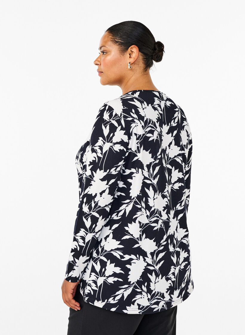 Floral blouse with long sleeves, Blue, Model image number 2