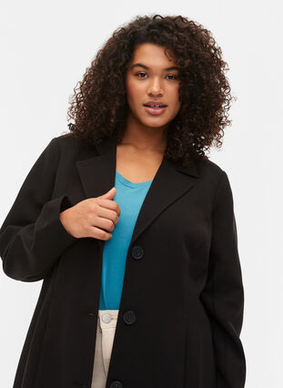 Long coat with button closure, Black, Model image number 2