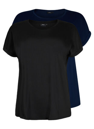 2-pack short-sleeved t-shirts, Black / Navy Blazer, Packshot image number 0