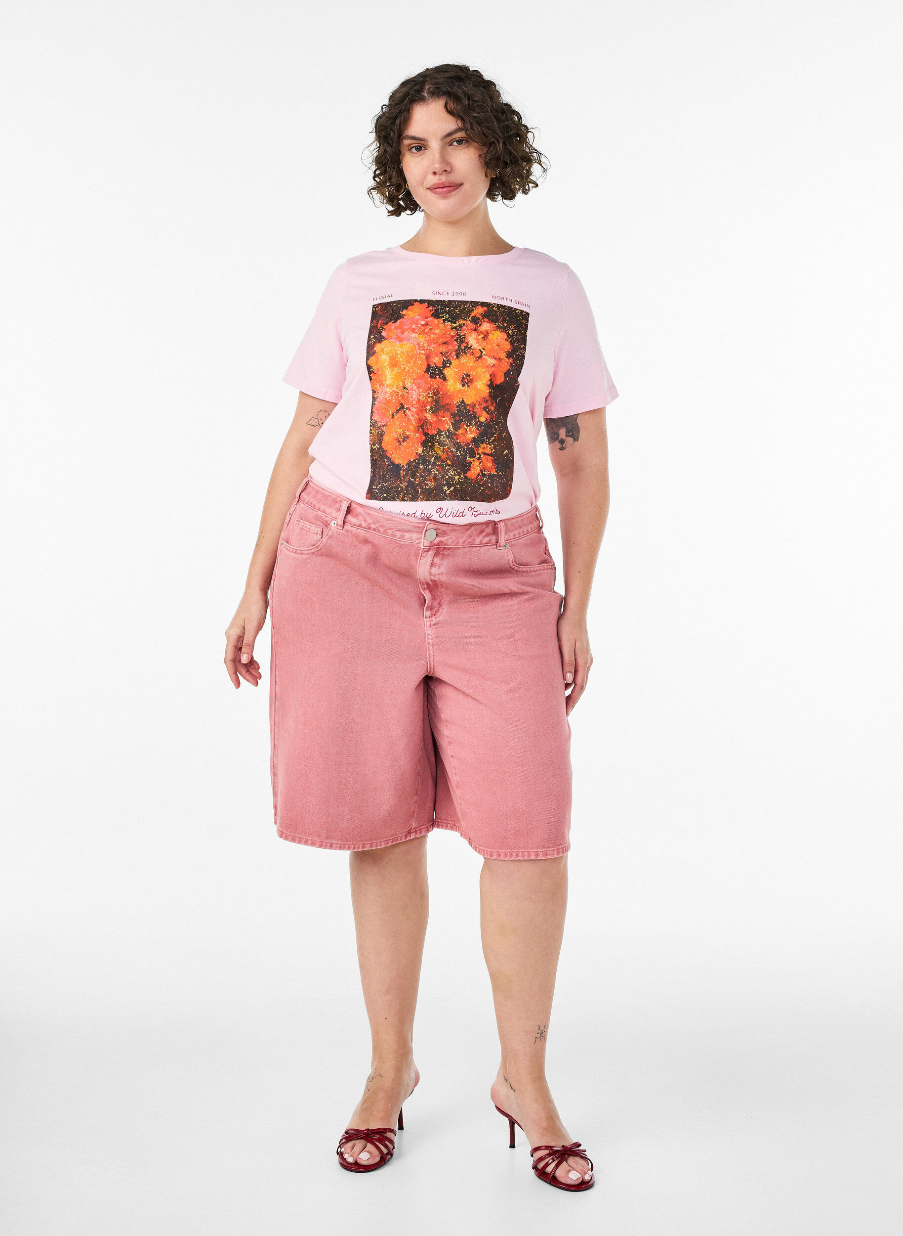 ZizzifashionCotton T-shirt with front print, Rose, Model image number 1
