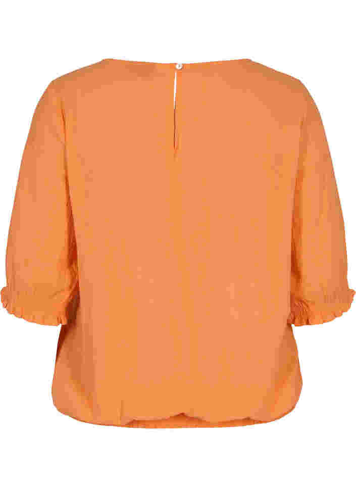 Short-sleeved cotton blouse with smock, Nectarine, Packshot image number 1