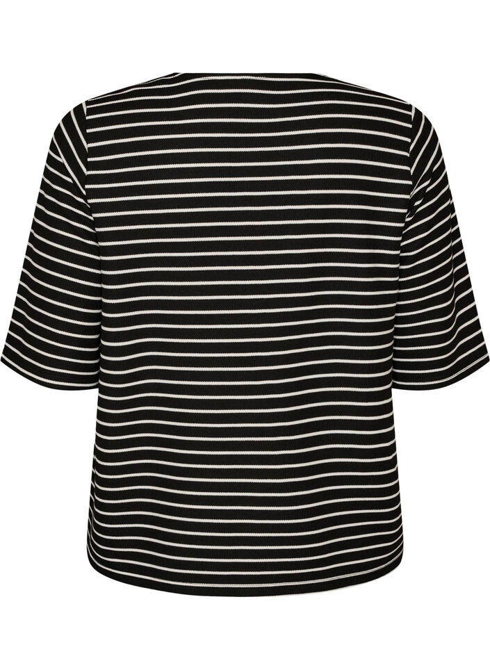 Blouse with a ribbed texture and button closure, Black, Packshot image number 1