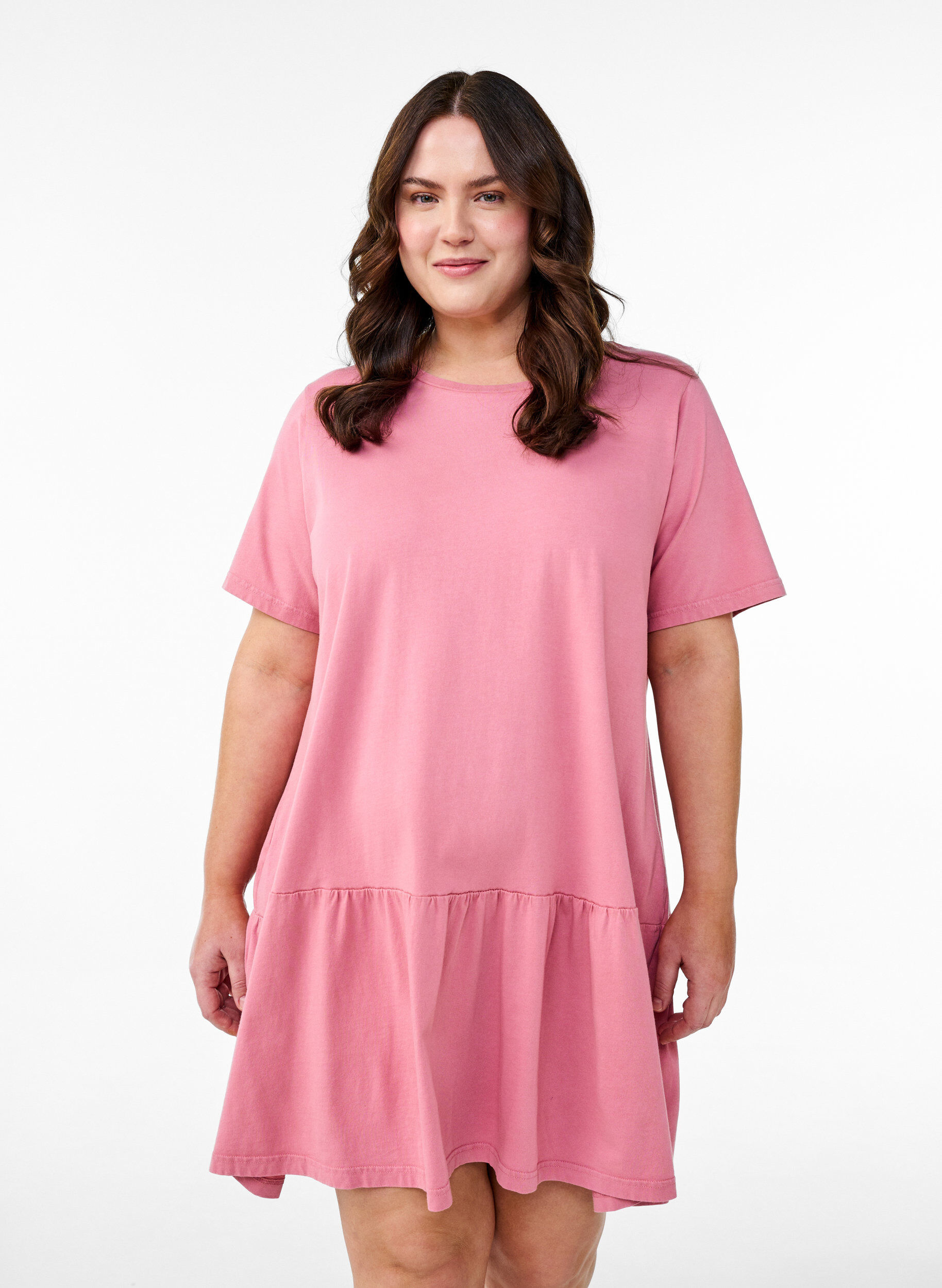 Zizzifashion Short A-line dress with a washed look, Rose, Model image number 0
