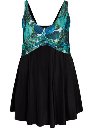 Swimsuit with loose skirt, Black Blue Leaf, Packshot image number 0
