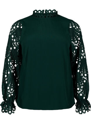 Viscose blouse with crochet sleeves, Scarab, Packshot image number 0