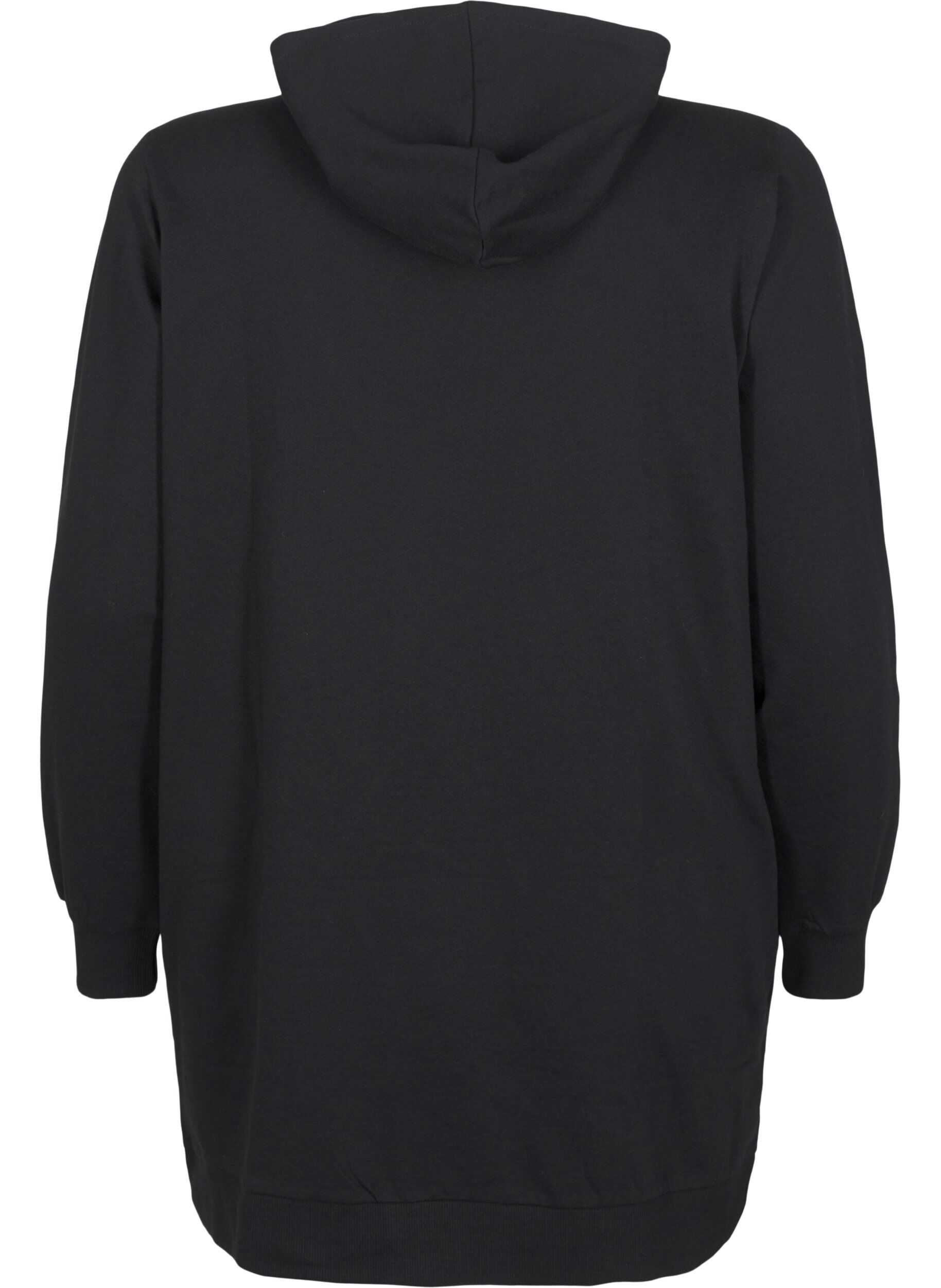 Zizzifashion Sweat tunic with hood and zip, Black, Packshot image number 1