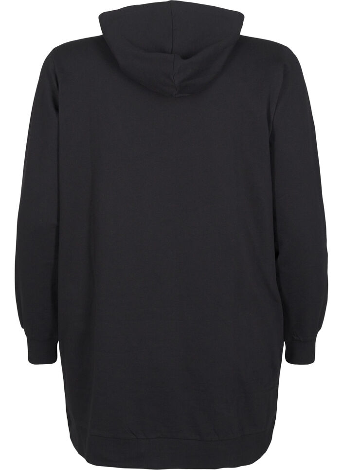 Sweat tunic with hood and zip, Black, Packshot image number 1