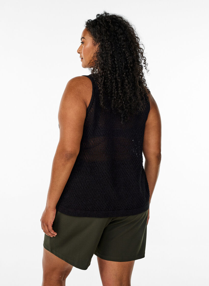 FLASH - Sleeveless knitted top with v-neck, Black, Model image number 2