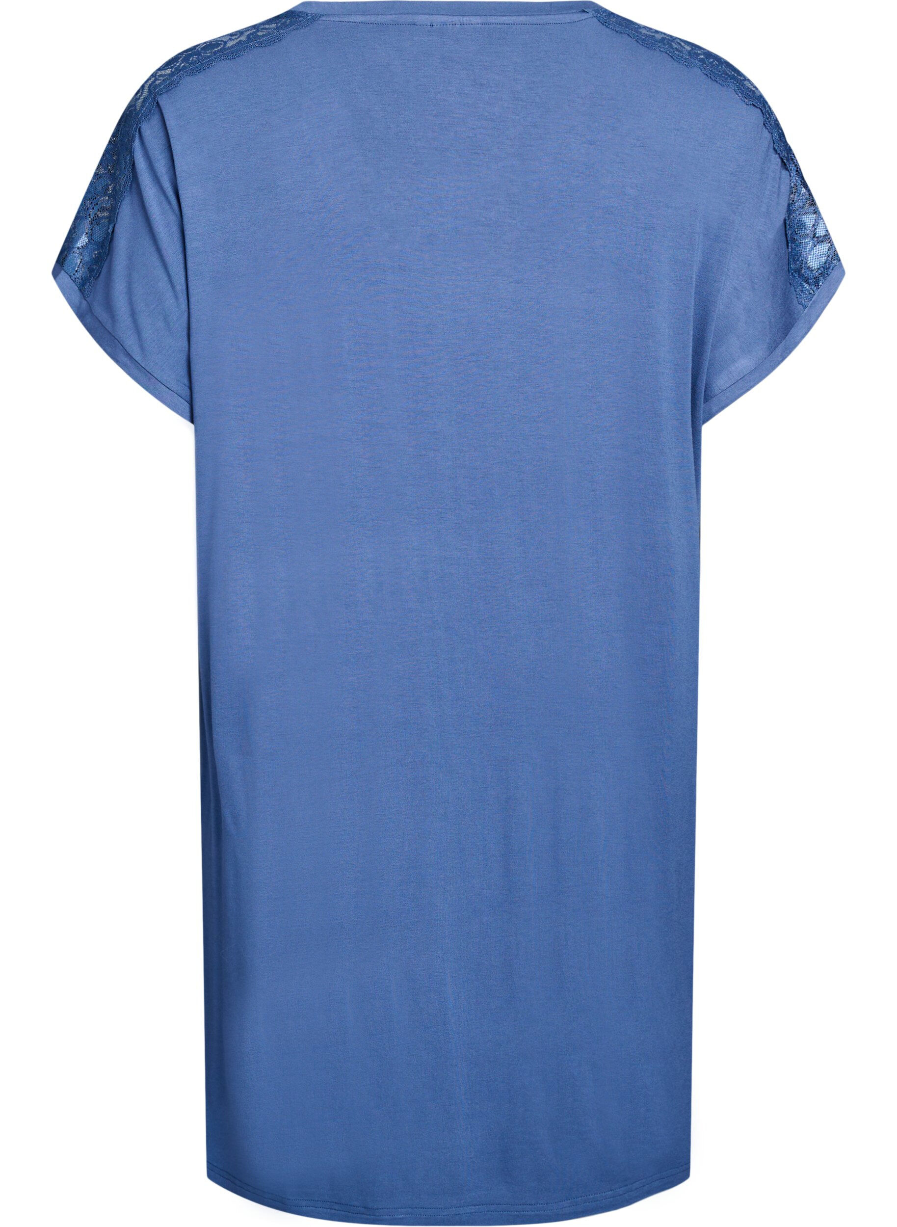 Zizzifashion Viscose nightgown with lace details, Blue, Packshot image number 1