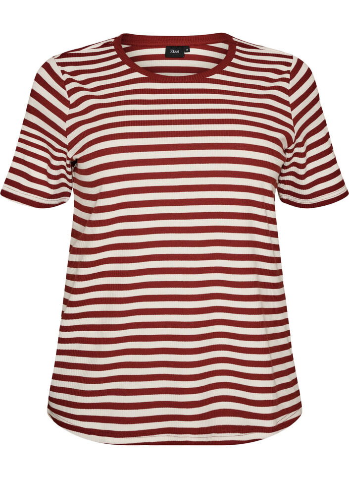 Striped T-shirt with ribbed texture, Red, Packshot image number 0