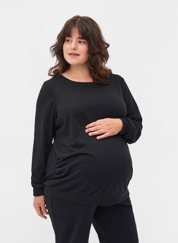 Maternity sweater with ribbed edges, Black, Model image number 0