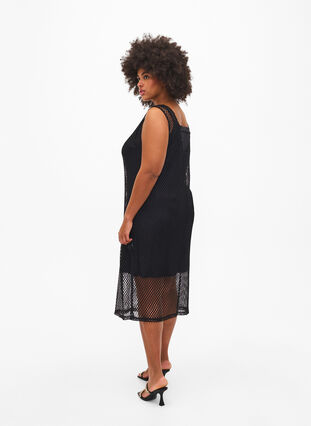 Sleeveless mesh dress with slit, Black, Model image number 1