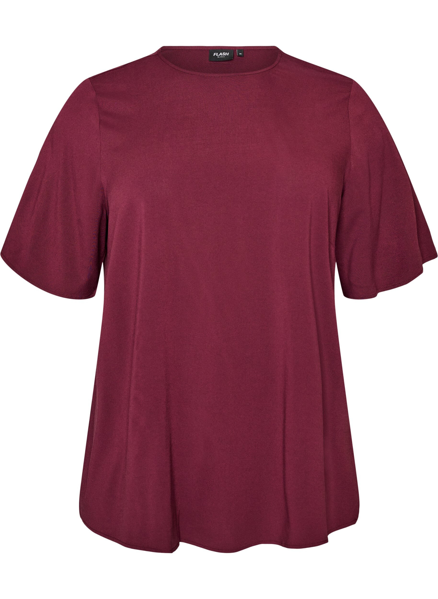 FLASH - Short-sleeved woven blouse with round neck