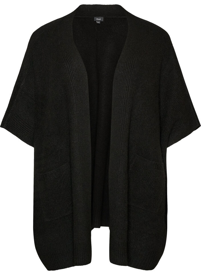 Cardigan with open front and wide sleeves, Black, Packshot image number 0