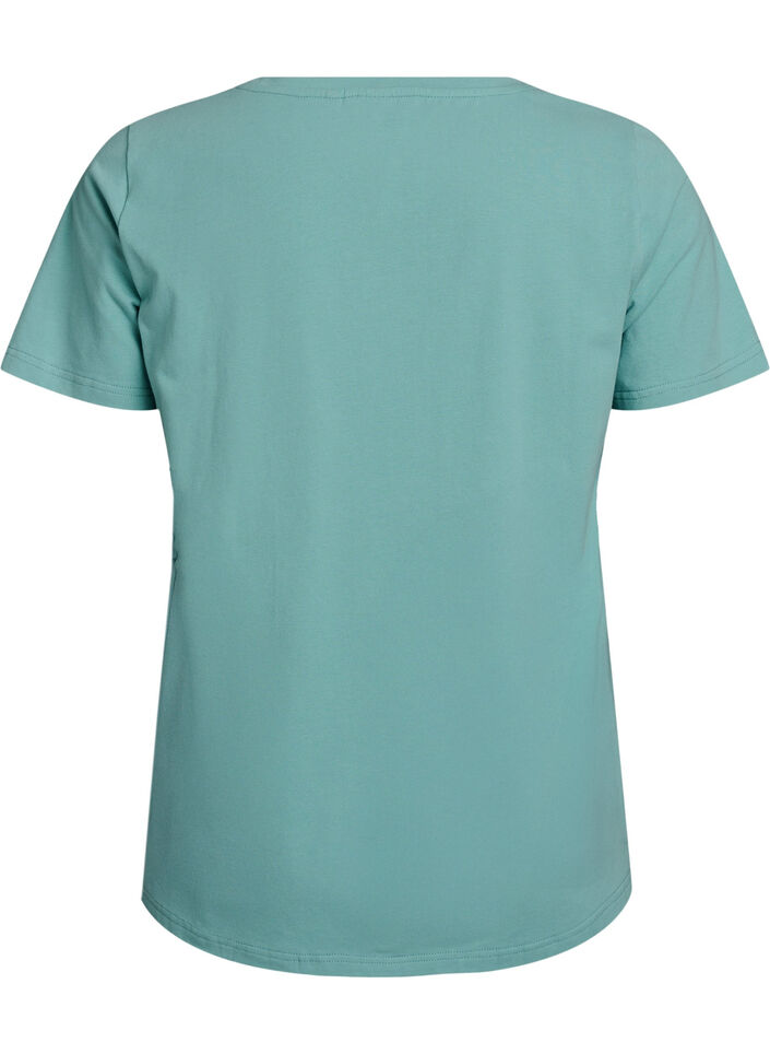 Solid coloured basic t-shirt in cotton, Green, Packshot image number 1
