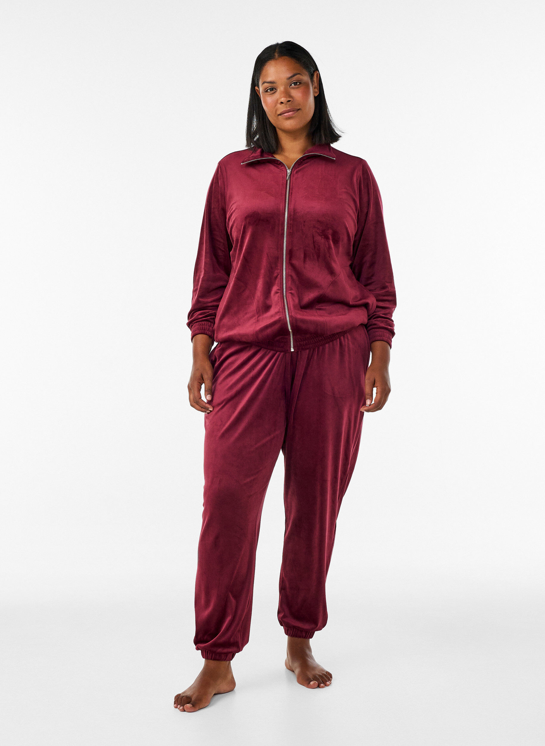 ZizzifashionLoose velour trousers, Red, Model image number 0