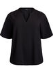 Short-sleeved blouse with V-neck, Black, Packshot image number 0