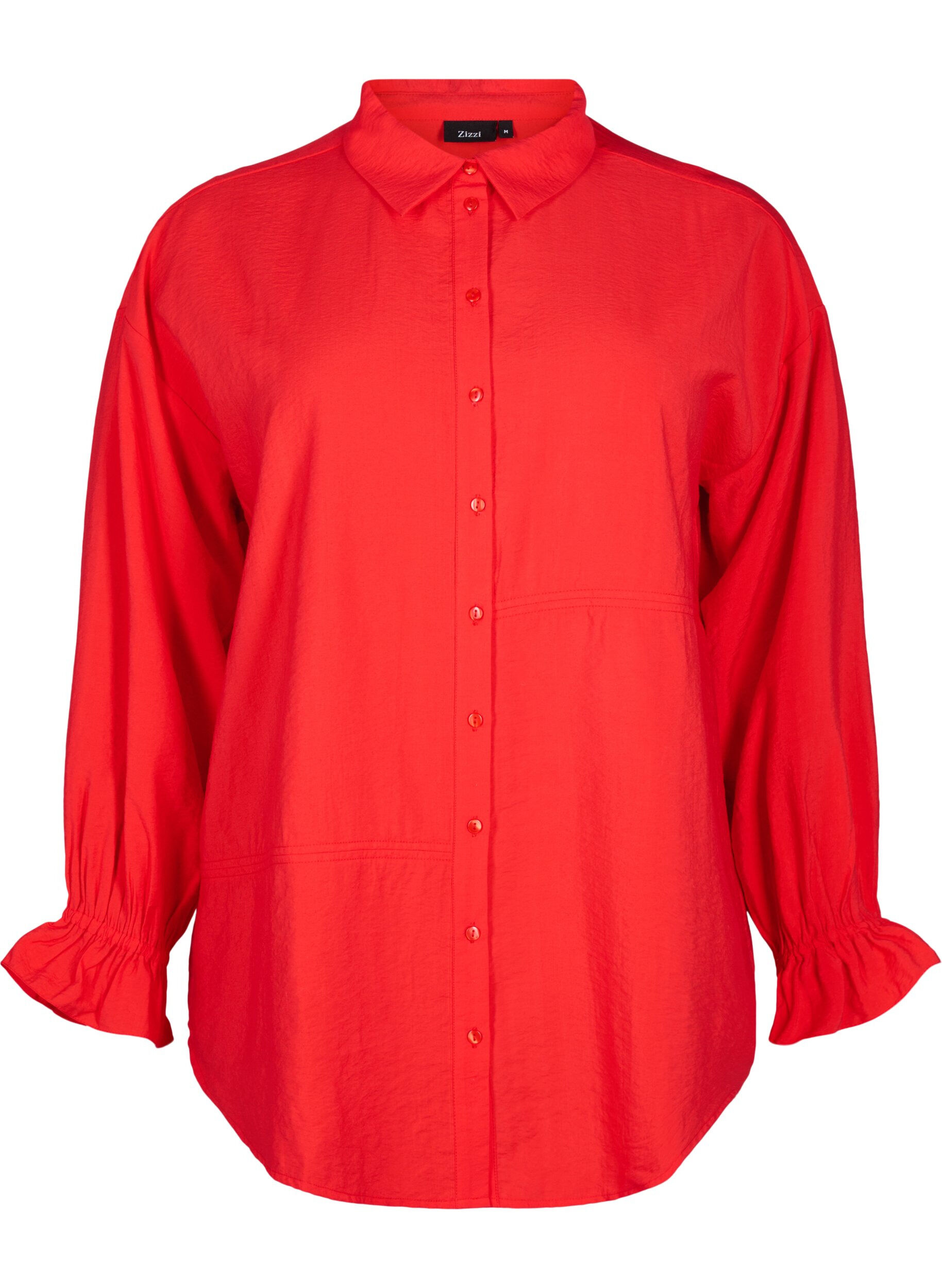 Zizzifashion Shirt with long sleeves and ruffle details, Red, Packshot image number 0