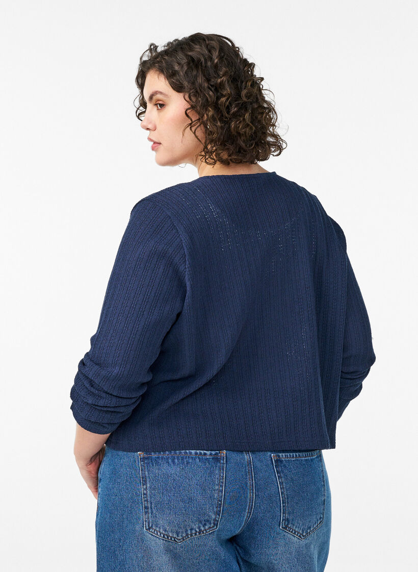 Jersey cardigan with texture and tie front, Blue, Model image number 2