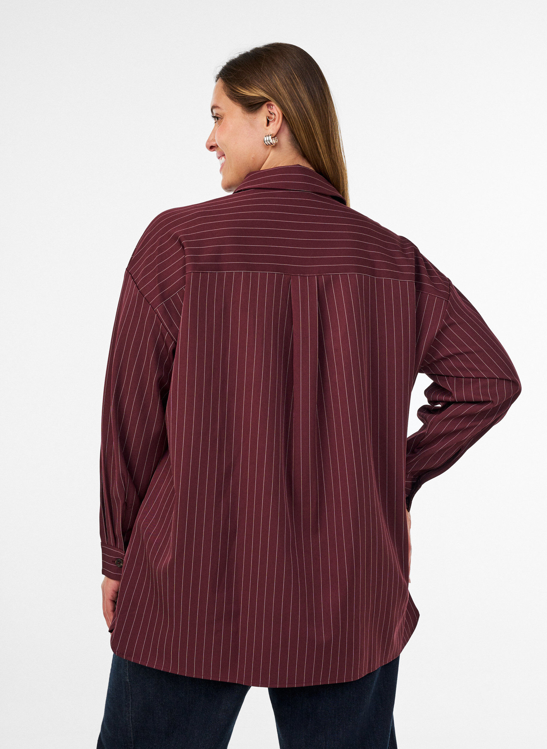 ZizzifashionPinstripe shirt with chest pockets, Red, Model image number 2
