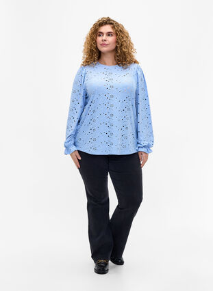 Long-sleeved blouse with hole pattern, Serenity, Model image number 2
