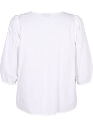 3/4 sleeve cotton blouse in a cotton blend with linen, Bright White, Packshot image number 1