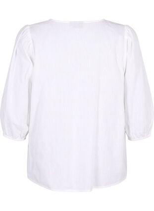 3/4 sleeve cotton blouse in a cotton blend with linen, Bright White, Packshot image number 1