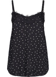 Spotted viscose night top with lace, Angora Dot, Packshot