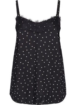 Spotted viscose night top with lace, Angora Dot, Packshot image number 0