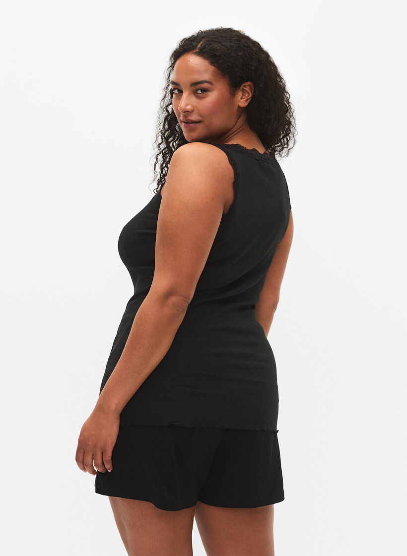 Top with lace trim, Black, Model image number 2