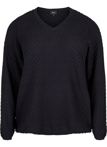 Patterned knitted top with v-neckline, Black, Packshot image number 0