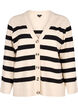 Striped knitted cardigan with V-neck, Birch w. Black, Packshot image number 0