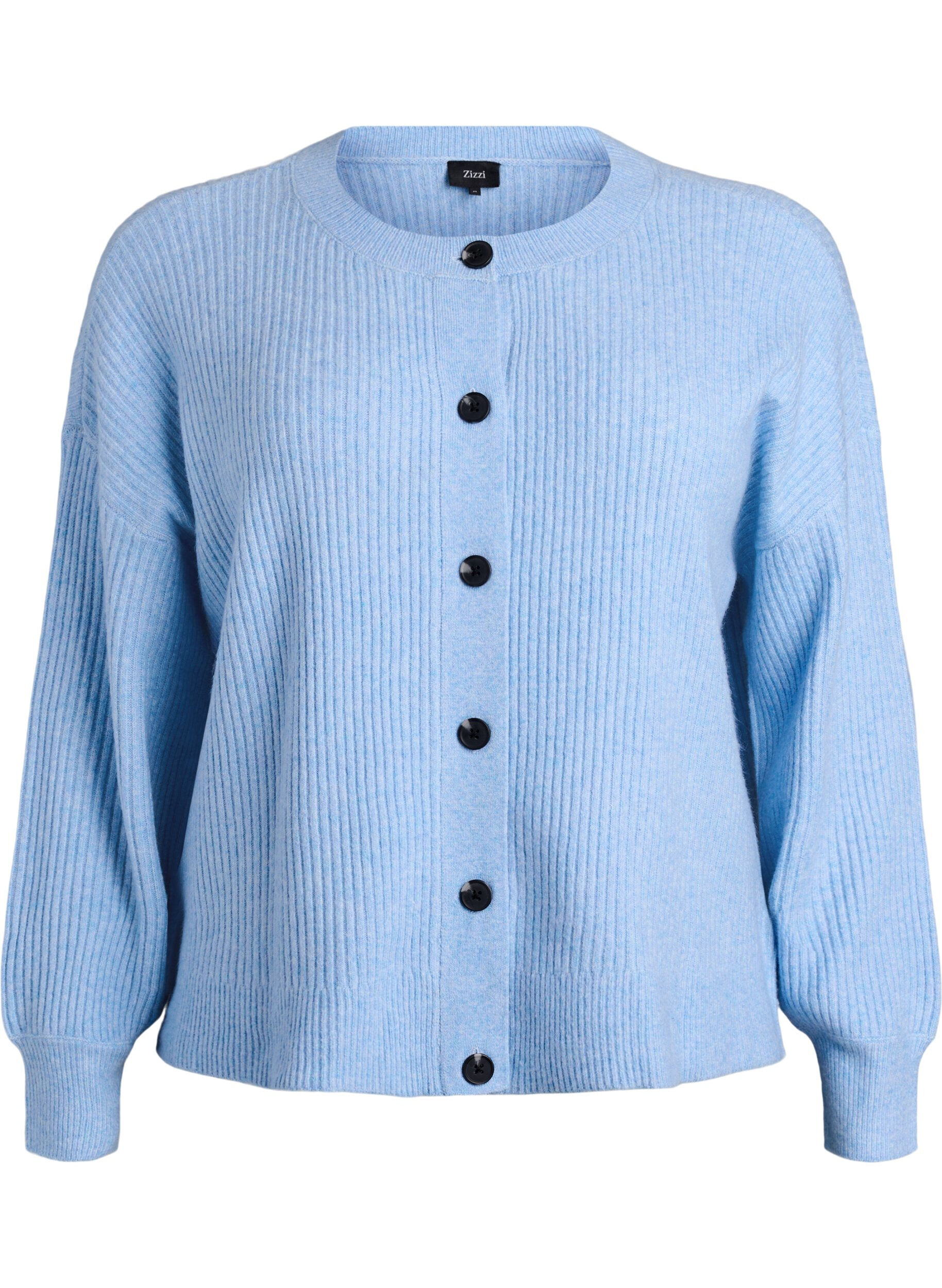 ZizzifashionRibbed cardigan with buttons, Light Blue, Packshot image number 0
