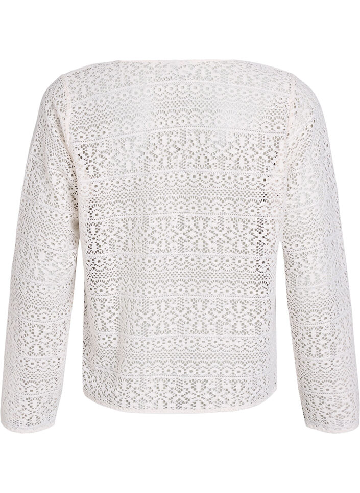 Cardigan with openwork pattern and tie strings, Vanilla, Packshot image number 1