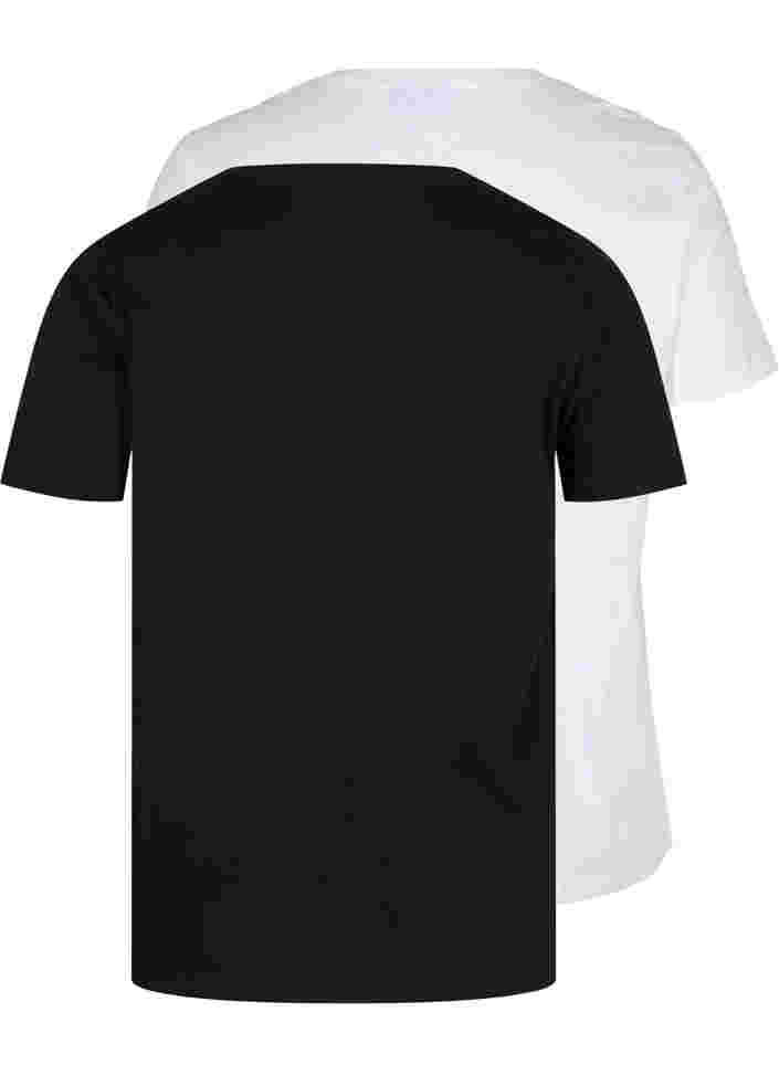 Basics cotton t-shirt 2-pack, Black/B White, Packshot image number 1