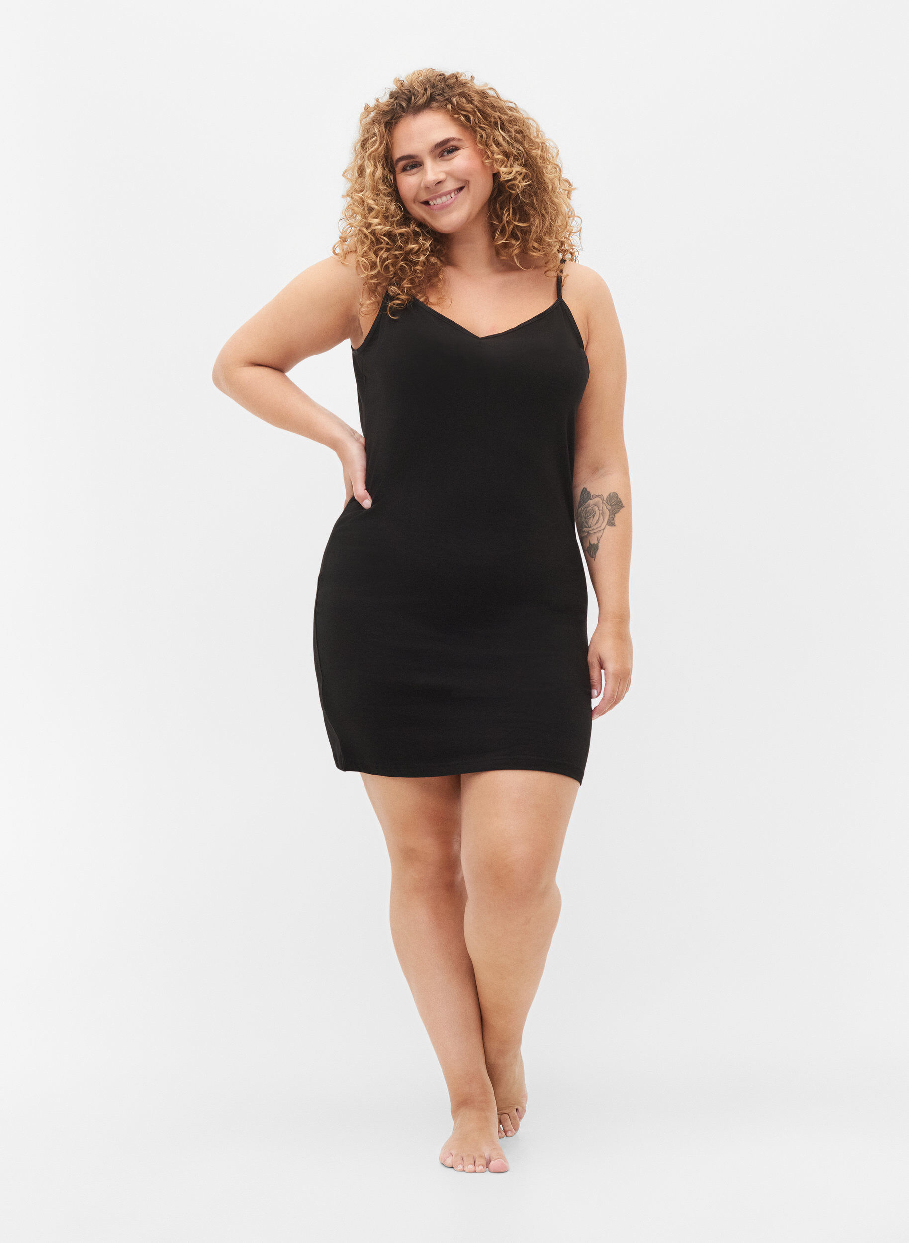 ZizzifashionLong basic cotton top , Black, Model image number 1