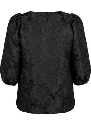Jacquard blouse with 3/4 sleeves, Black, Packshot image number 1
