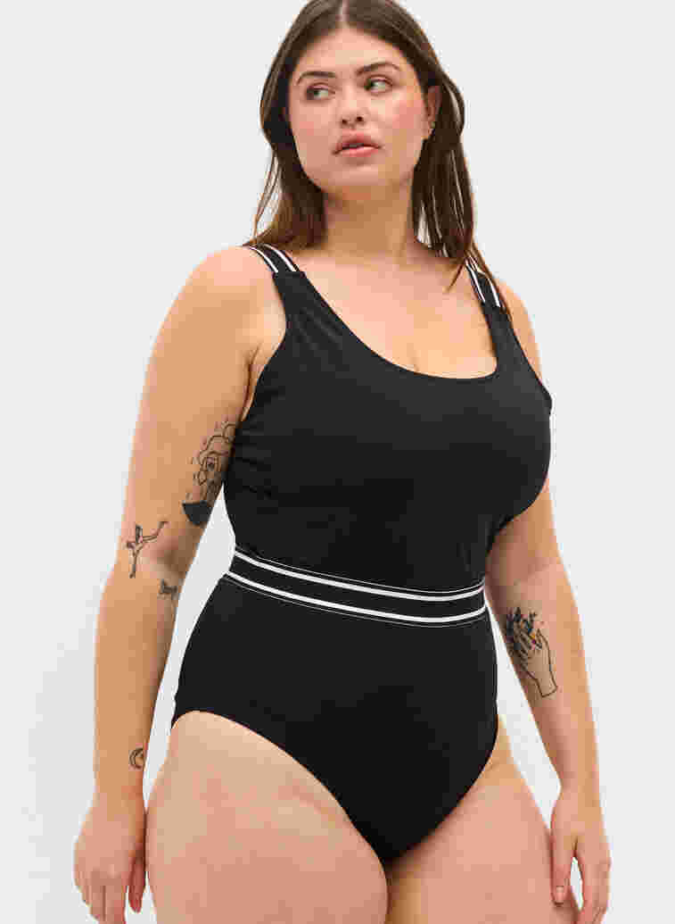 Bathing suit with rounded neckline, Black, Model image number 2