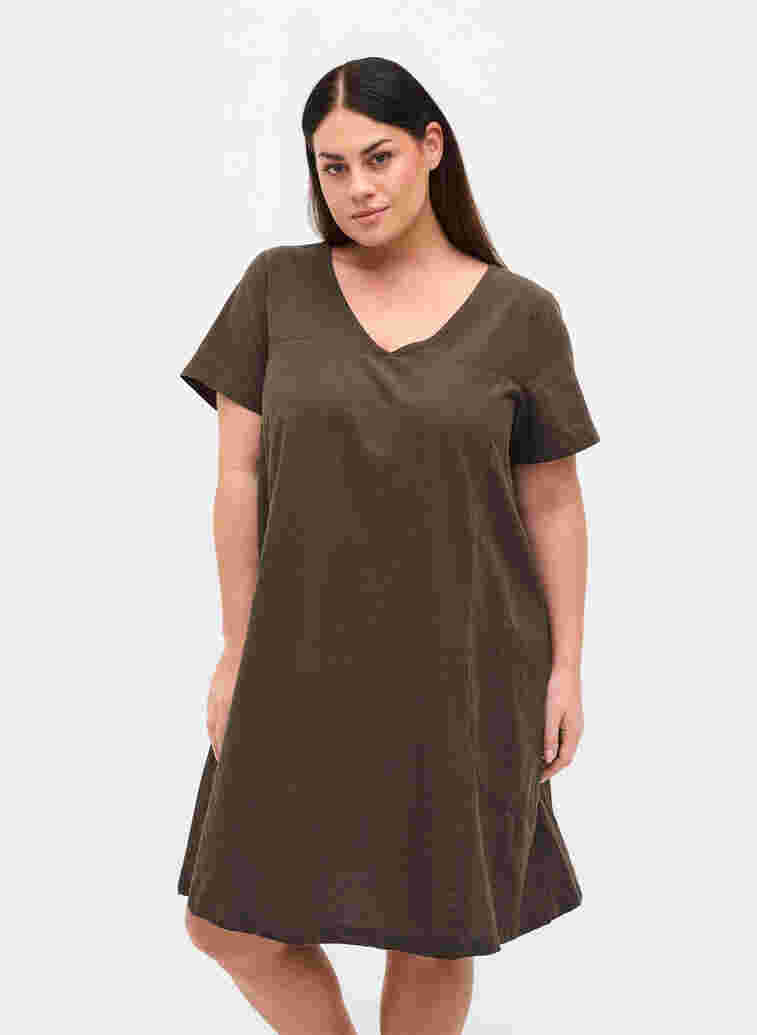 Short-sleeved cotton dress, Khaki Green, Model