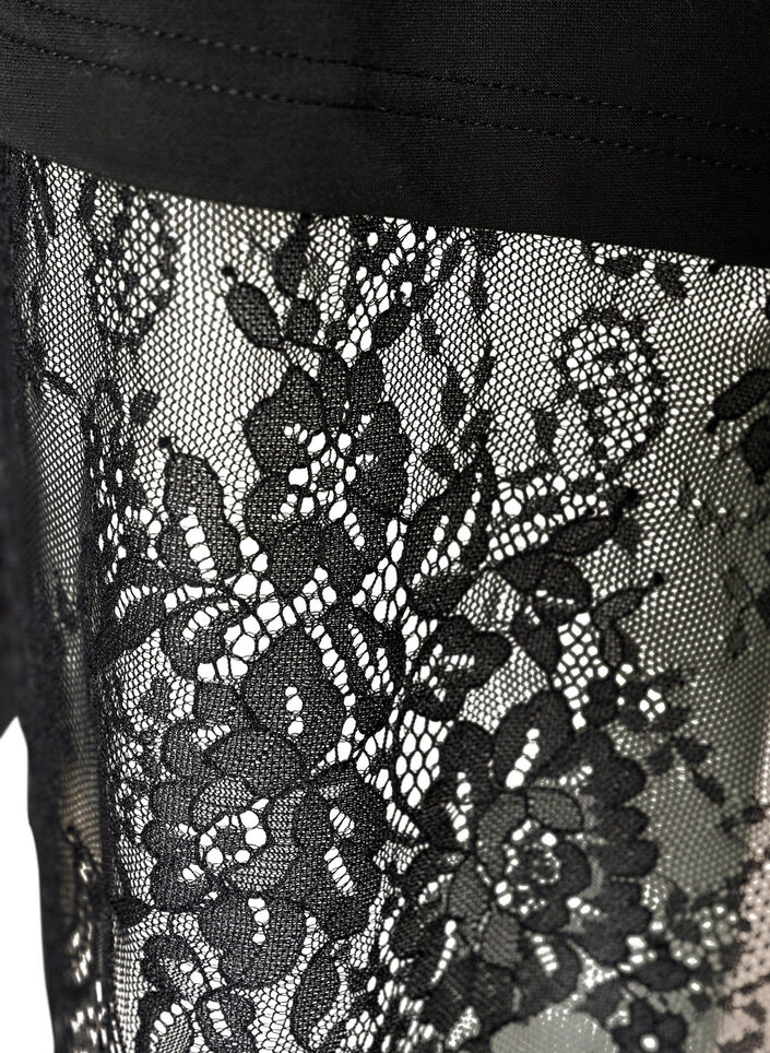 Blouse with mesh sleeves and lace trim, Black, Packshot image number 3