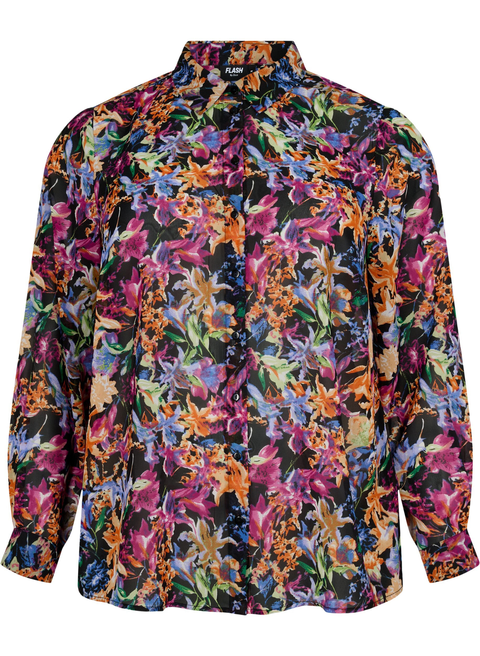 Zizzifashion FLASH - Long sleeve shirt with floral print, Orange Pink Flower , Packshot image number 0
