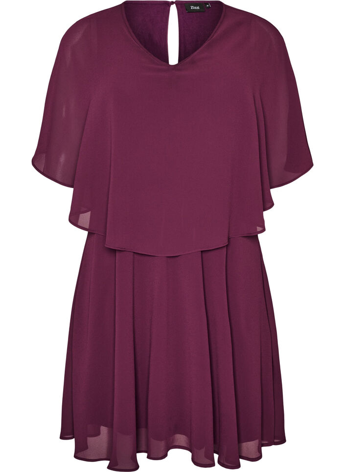Short chiffon party dress with layered effect, Red, Packshot image number 0