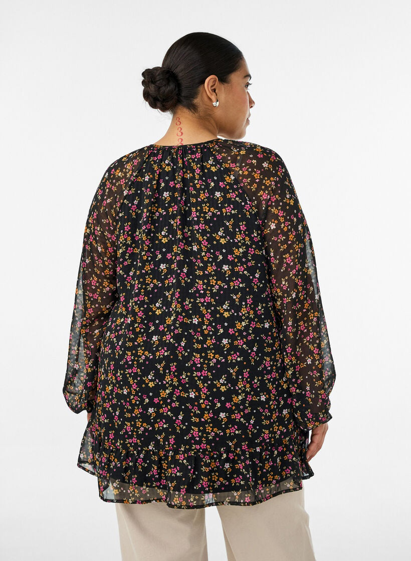 Floral print A-line tunic, Black, Model image number 2