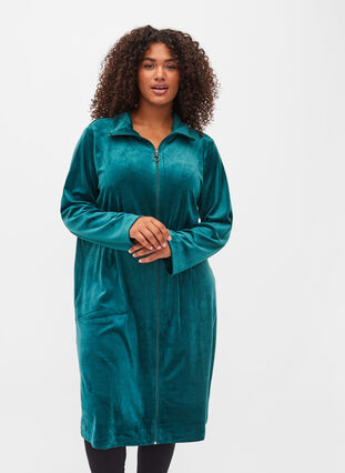 Velour bathrobe with zipper, Ponderosa Pine, Model image number 0