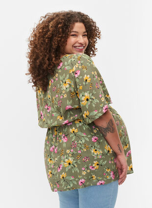 Floral maternity blouse in viscose, Green Flower Print, Model image number 1