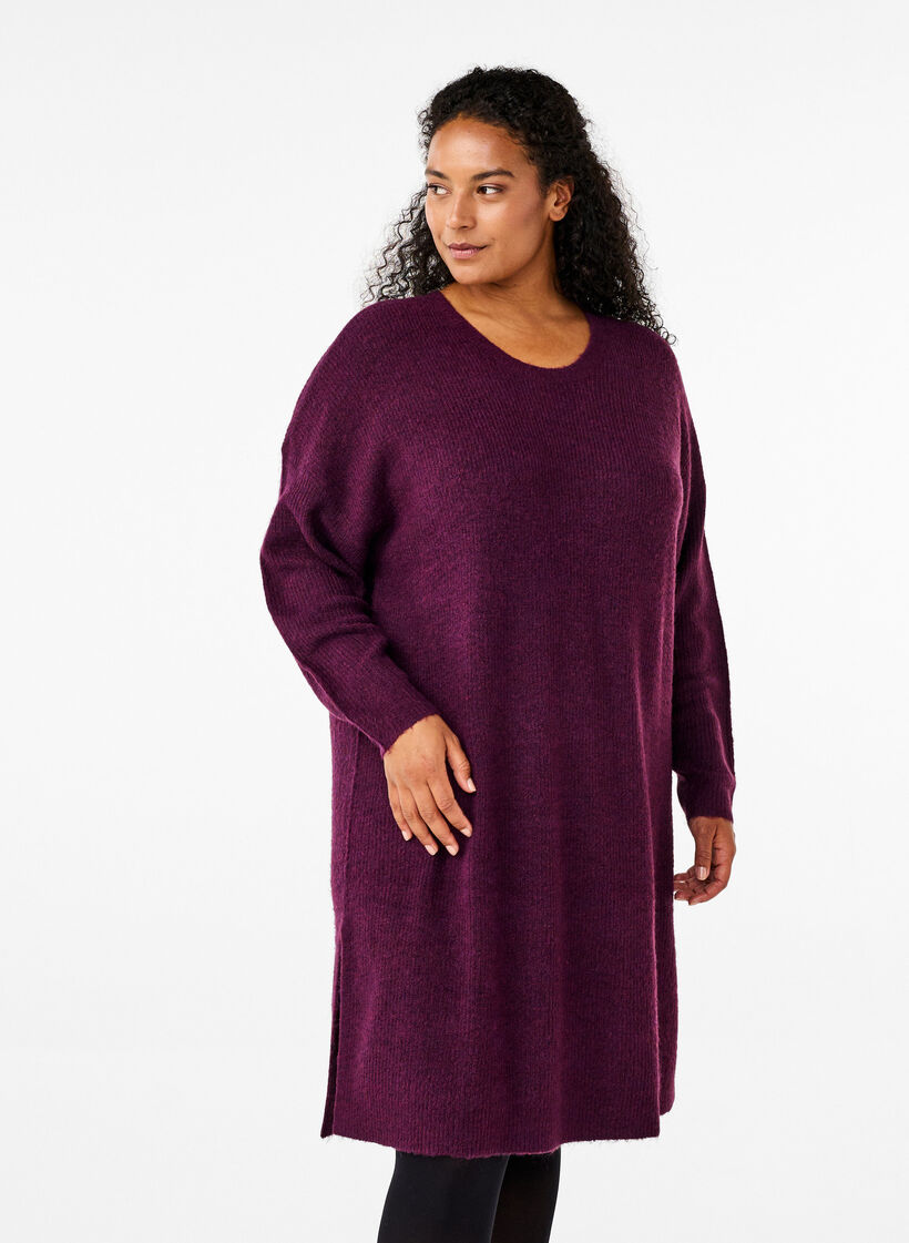 Long sleeved rib knit dress, Potent Purple Mel., Model image number 0